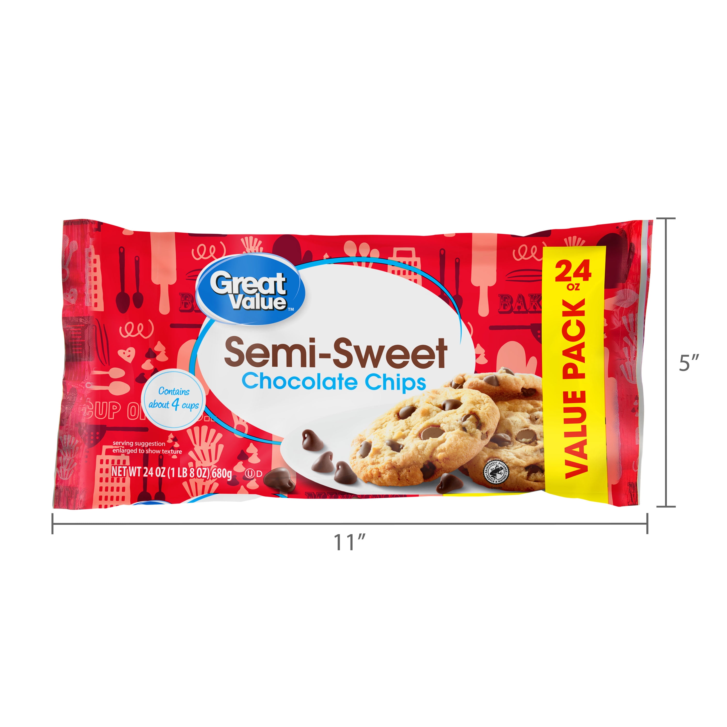 (3 pack) Great Value Semi-Sweet Chocolate Chips, 24 oz Bag