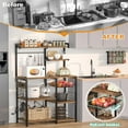 thumbnail image 4 of Bakers Rack with Power Outlet and LED Light, 6-Tier Microwave Stand Storage with Wire Basket, Coffee Bar Cabinet with 10 Hooks, Kitchen Island Table for Spices, Pots, Pans, Brown, 4 of 7