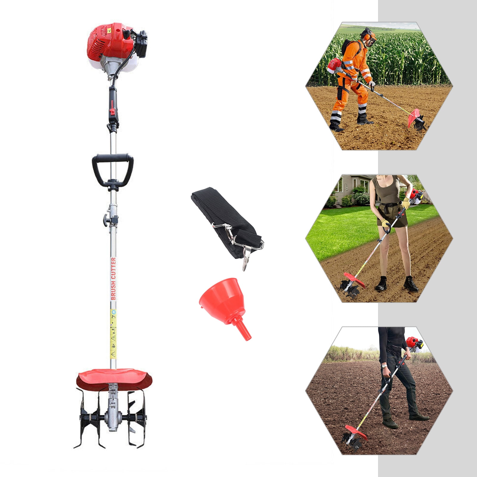 ToppiJoy 51.7cc 2-Stroke Handheld Tiller Cultivator, Multi-Function Trimmer Grass Pruner Brush Cutter Garden Weeding Tool Gas Powered Air Cooling for Lawn Digging Weed Removal Soil Cultivation