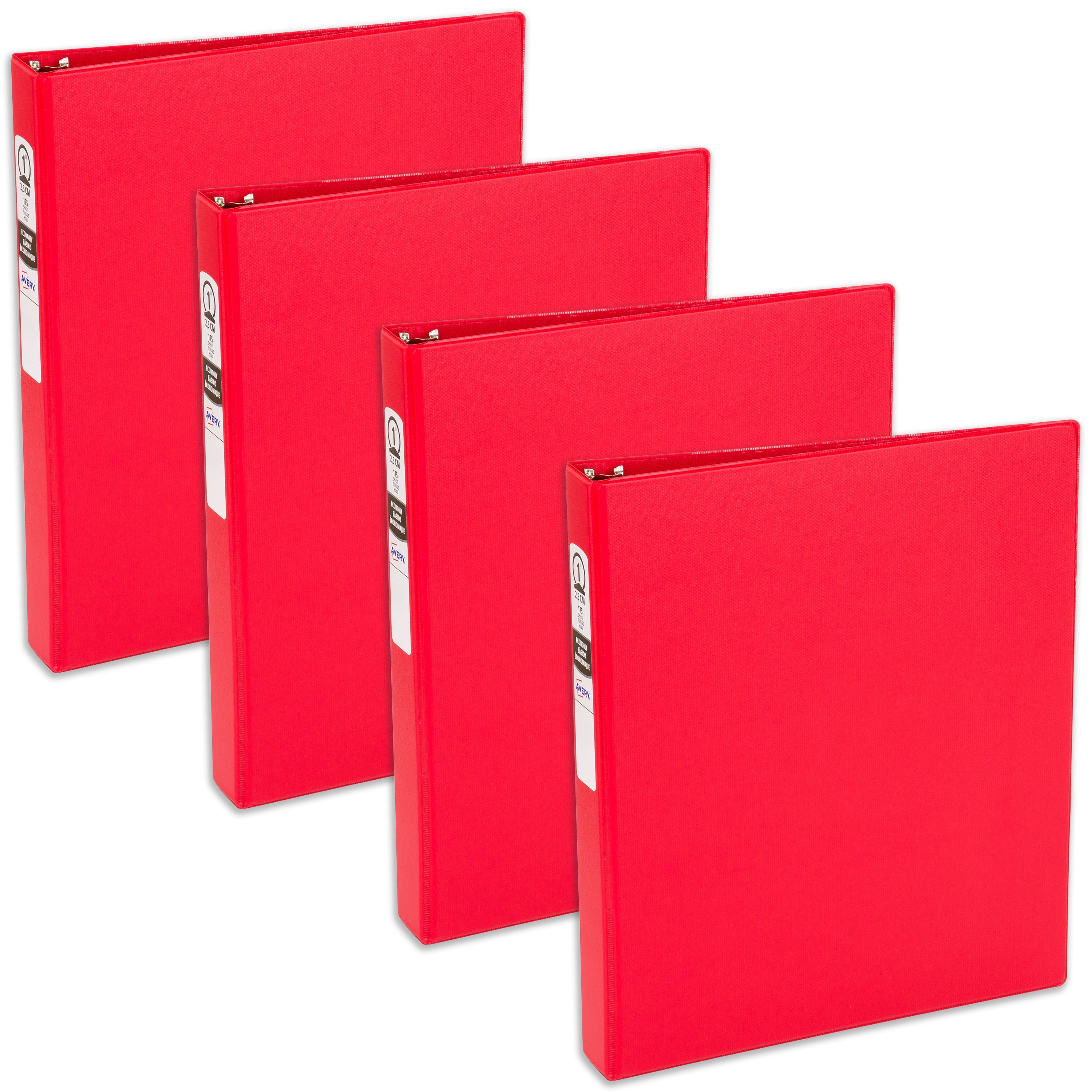 Avery Economy 3 Ring Binder, 1 Inch Round Rings, 4 Red Binders (03310