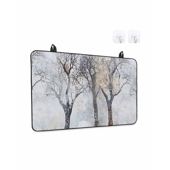 Stove Top Covers for Electric Stove 31x24 Inches, Boho Grey Tree Heat Insulation Fireproof Glass Cooktop Protector, Vintage Watercolor Trunk Branch Multipurpose Countertop Stovetop Cover for Kitchen