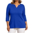 thumbnail image 3 of Vmvidoty Plus Size Tops L-5XL Women's Dressy Casual Tops Business Work Blouses 3/4 Length V Neck Shirts Blue L, 3 of 8