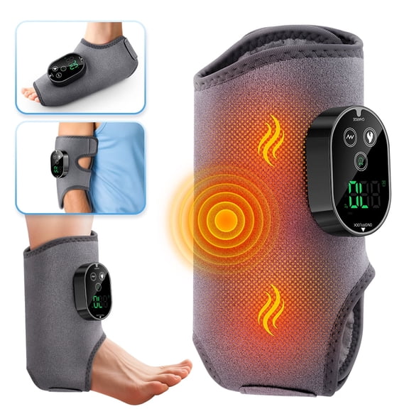 Cordless Foot Ankle Massager with Heat, Ankle Heating Pad, Rechargeable Heated Foot Brace Wrap, 6 Heating, 3 Massage Modes, Adjustable Timer, Gray Single One