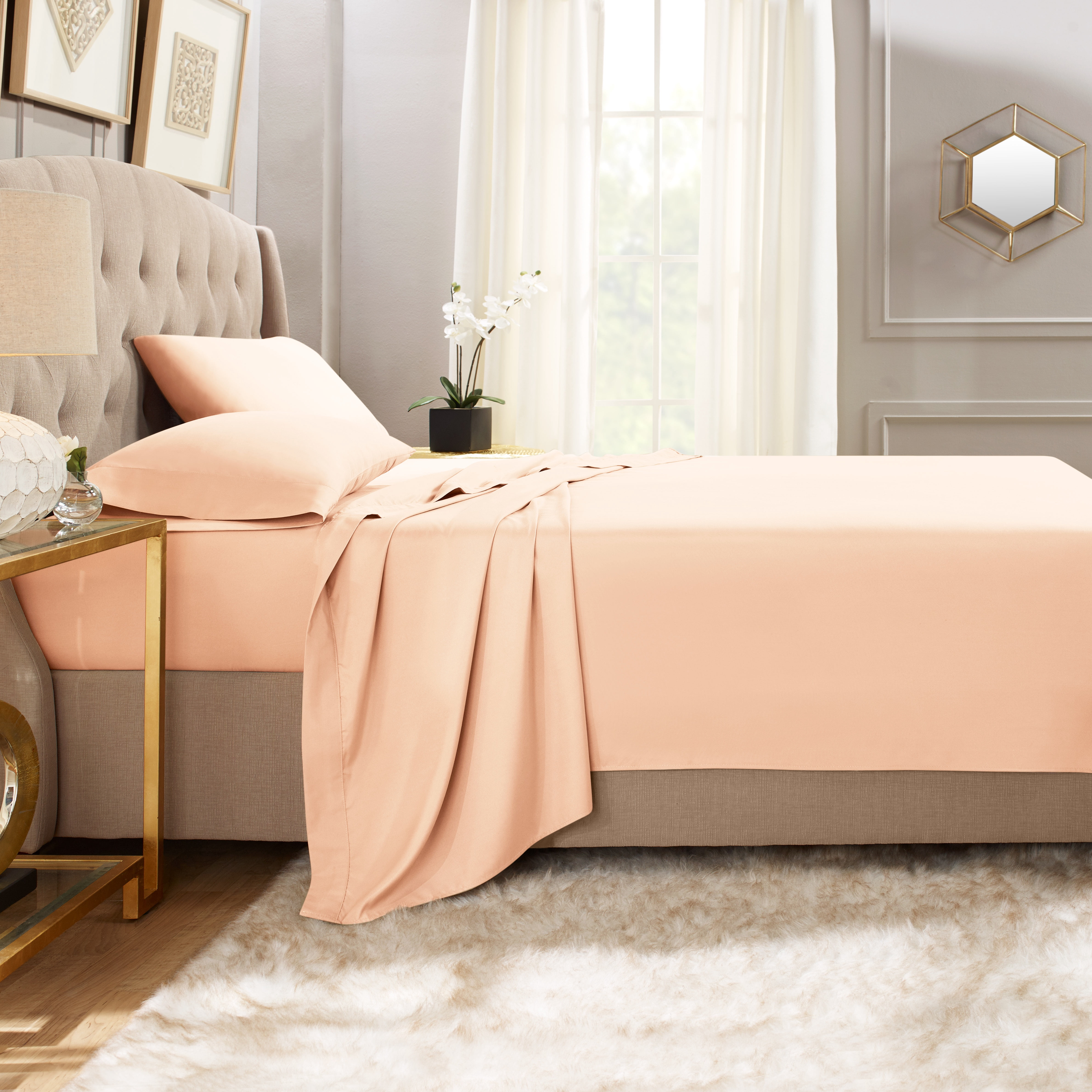 Hearth & Harbor Deep Pocket 5 Piece Solid Bed Sheet Set, 1800 Thread Count Microfiber Sheets, California King, Blush