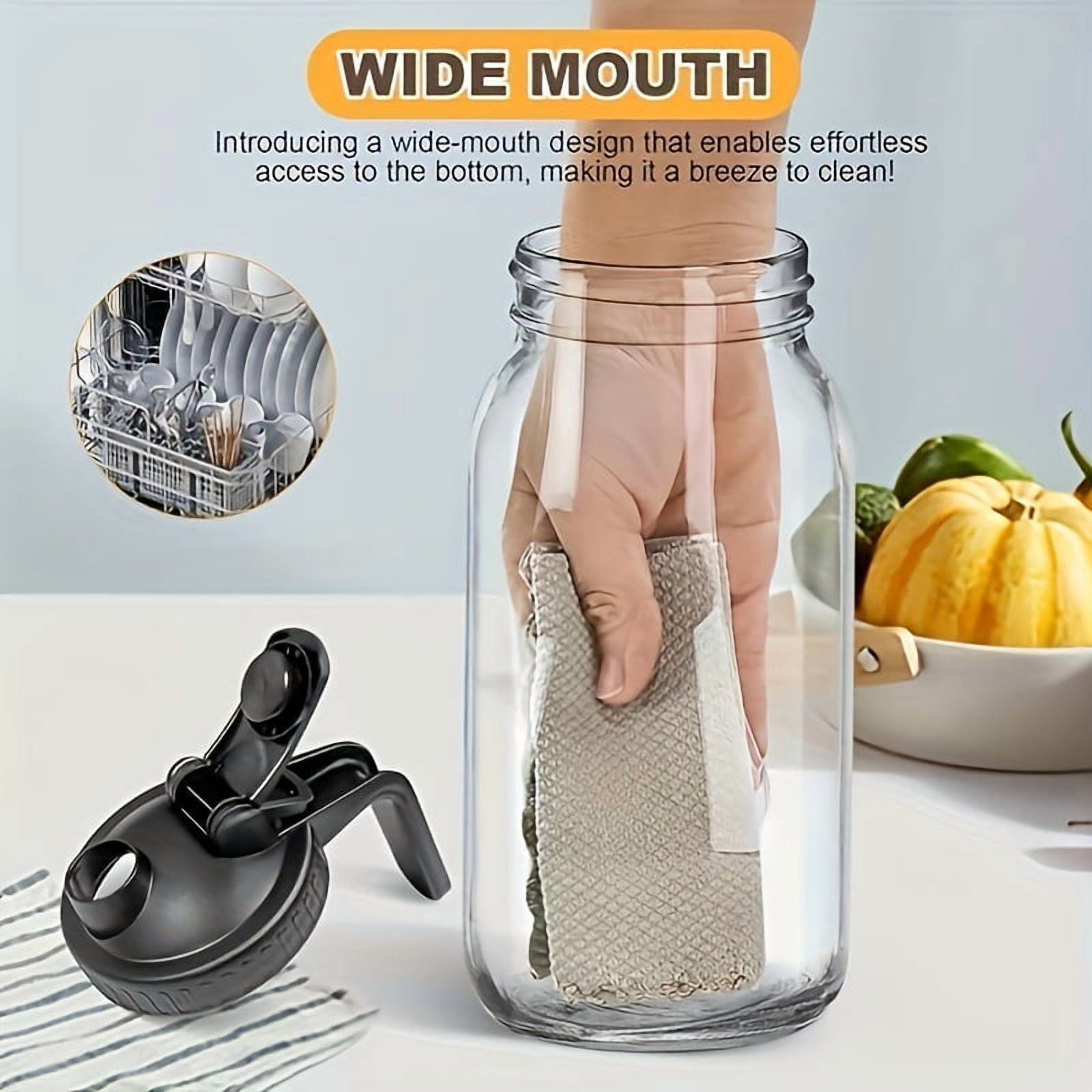 Grinkwell 64 oz Half Gallon Glass Mason Jar Pitcher with Handle & Leak-Proof Lid, BPA-Free Borosilicate Beverage Carafe