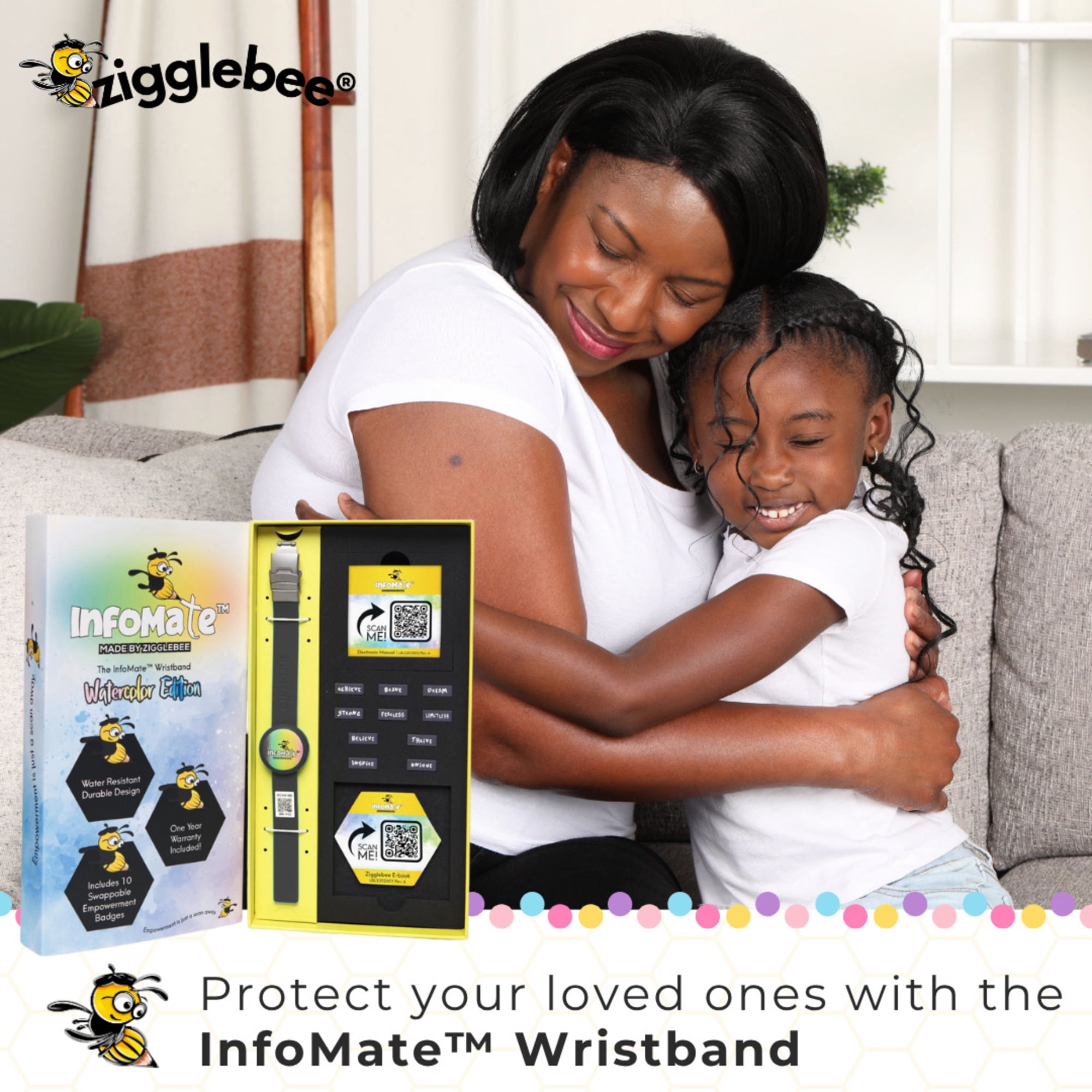 InfoMate by Zigglebee QR Code Medical Bracelet and AirTag Holder Wristband, Midnight Black, Butterfly Clasp