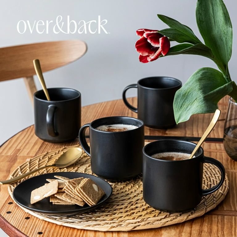 over&back Stackable Stoneware Coffee Mugs - 4-Piece Mug Set - Enjoy the  Perfect Cup of Coffee, Tea, Latte, and More - Semi-Matte Black- 14oz -  Walmart.com