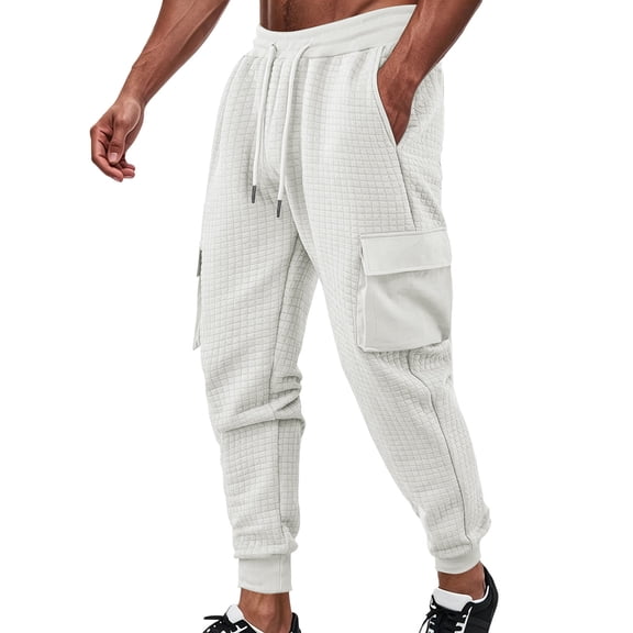 XuJwPNcy Men's Sweatpants with Pockets Elastic Waist Cotton Joggers Active Athletic Workout Cargo Pants Running Outfit(White,X-Large)