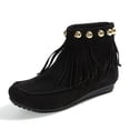 thumbnail image 1 of WEAIXIMIUNG Bottes Noires Mode Femme Franges Fermeture Éclair Bottines Courtes Bout Rond Chaussures Plates, 1 of 8
