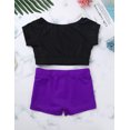 thumbnail image 3 of DPOIS Kids Girls Crop Tops with Booty Shorts Athletic Tracksuit Workout Set Purple 3-4, 3 of 6