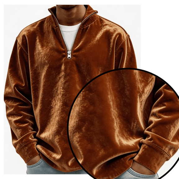 Frnrwgo Velvet Sweatshirt for Men Shiny Quarter Zip Stand Collar Long Sleeve Loose Fit Fall Winter Casual Party Top