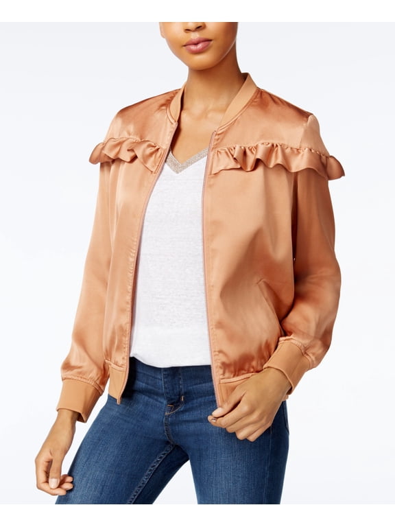 Ruffled Bomber Jacket Copper Brown L