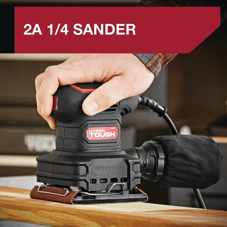 Hyper Tough 2 AMP Corded 1/4 Sheet Palm Sander with Dust Bag, Vacuum Hose Adapter, Punch Plate & 3 Sanding Sheets (60, 80 & 120 Grit) Hyper Tough 2 AMP Corded 1/4 Sheet Palm Sander with Dust Bag, Vacuum Hose Adapter, Punch Plate & 3 Sanding Sheets (60, 80 & 120 Grit)