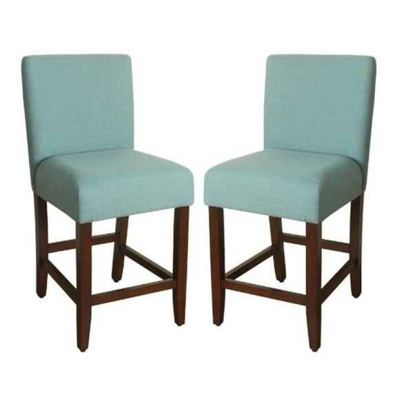 Home Square 39.5" Wood and Fabric Height Barstool in Aqua Blue - Set of 2