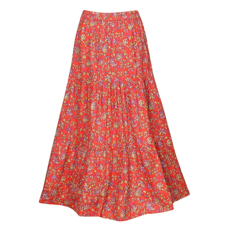 Womens Reversible Boho Maxi Skirt - Patchwork Floral Long Skirt by