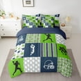 thumbnail image 2 of Feelyou American Rugby Bedding Comforter Set 7pcs for Kids, Green Blue Buffalo Geometric Queen Bedding Sets, Sport Player Reversible Queen Sheet Sets, Ultra Soft Home Decor, 2 of 7
