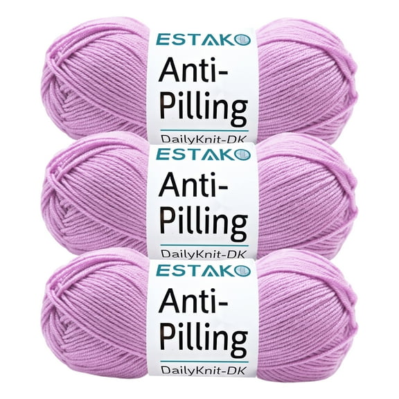 Estako DailyKnit-DK - (3 Skeins Pack) - 100% Anti-Pilling Acrylic Yarn - Soft DK Light Weight #3 - (3 x 3.52 oz / 3 x 273 yds) - for Knitting & Crocheting ( 80006 - Lilac )
