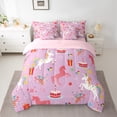 thumbnail image 2 of Feelyou Magic Cartoon Unicorn Bedding Comforter Set 7 Pieces, Happy Birthday Party Full Bedding Set, Kawaii Star Print Reversible Fitted Sheet Flat Sheet, Lightweight Room Decor, 2 of 7