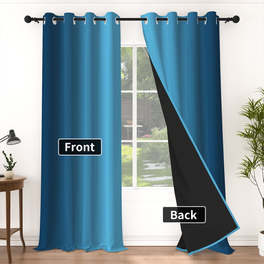 Lfeey Navy Blue Gradient Curtains, Room Darkening Curtains Set of 2, 52x84 inch