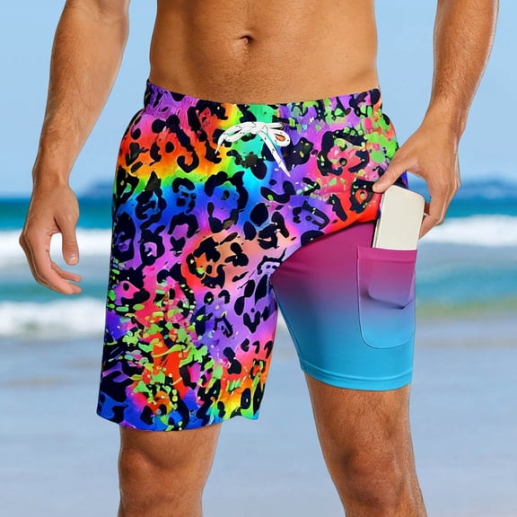 Mens Beach Shorts Summer Colorful Graffiti Print Swim Short Lightweight Stretchy Mens Swim Trunks Multicolour L