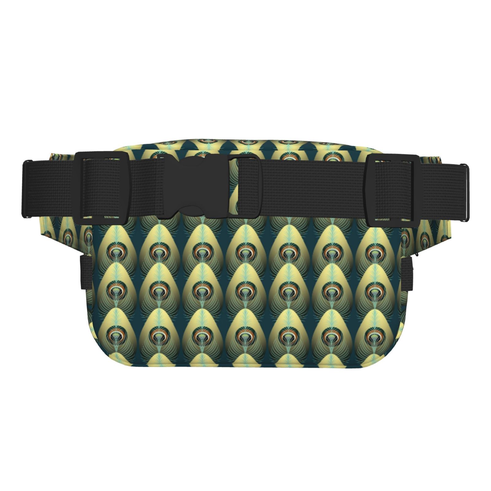 Picia Peacock Gold Feather Print Square Double-Layer Waist Bag Mini Adjustable Waist Belt Bag Exercise Running Travel Hiking