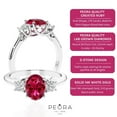 thumbnail image 4 of PEORA 14K White Gold Oval Created Ruby and Lab Grown Diamond 3 Stone Trellis Ring, 2.10 Carats total, Size 9.5, 4 of 5