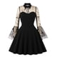 thumbnail image 2 of Vestido de cóctel oscilante de fiesta con bordado de mariposa sólido de malla con botones y cuello vuelto con mangas acampanadas a la moda para mujer Fridja  NMB486, 2 of 8