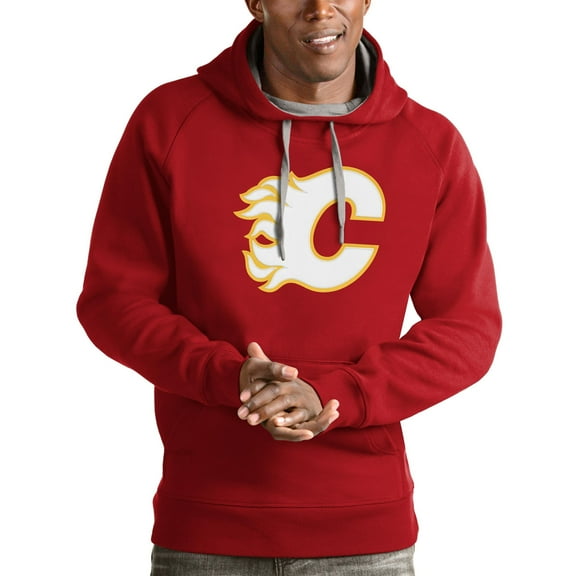 Men's Antigua Red Calgary Flames Logo Victory Pullover Hoodie