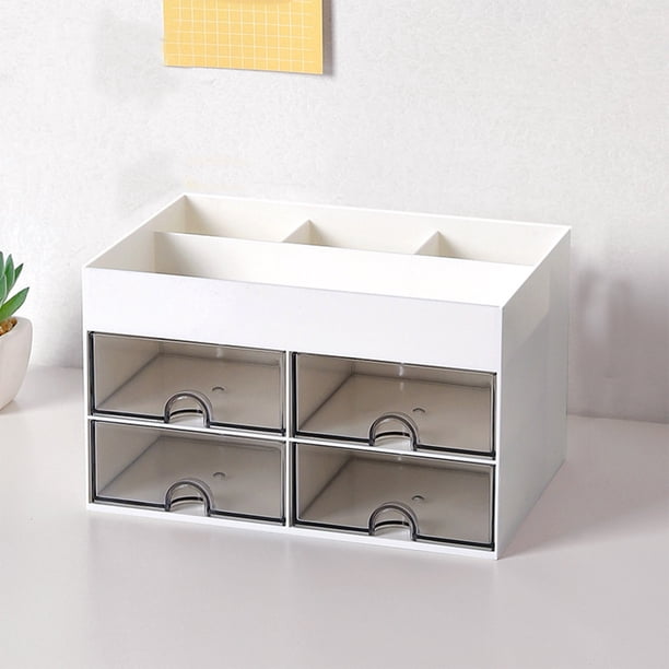Organizador de Maquillaje de Gran Capacidad con Cajones, Caja de Almacenamiento para Tocador Plástica Multifuncional para Cosméticos, Cuidado de Uñas, Azul/Blanco/Rosa, 21x14.5x12.5cm para Encimeras