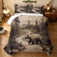 thumbnail image 2 of Manfei Farmhouse Grizzly Bear Quilt King, Vintage Cottage King Coverlet Set, Brown Tan, Black Reversible, 3 Pieces, 1 Bedspread and 2 Pillowcases, 2 of 7