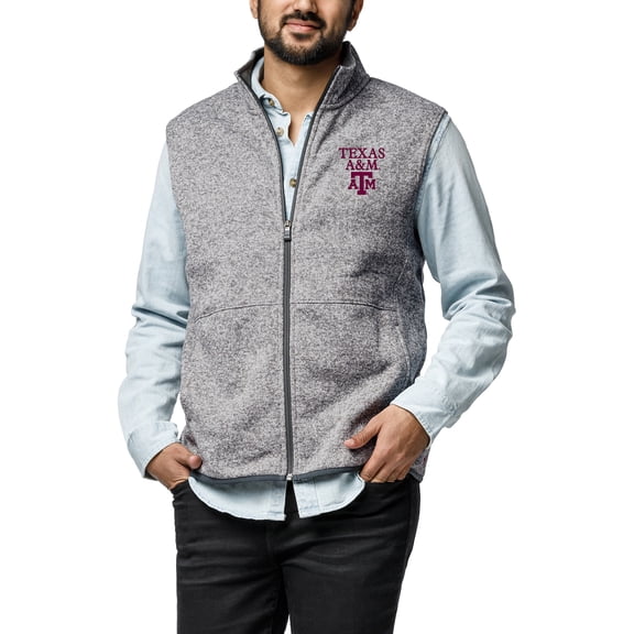 Men's League Collegiate Wear Heather Gray Texas A&M Aggies Saranac Collection Fleece Full-Zip Vest