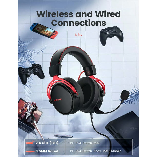 Mpow Air 2.4GHz Wireless Gaming Ultra Light Stereo Bass over-ear Headphone for PS4,Xbox One,PC,Mac with Dual Chamber Driver, Memory Foam Red - Walmart.com