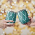 thumbnail image 2 of 12oz Stemless Wine Tumblers Teal Geometric Quatrefoil Pattern Vacuum Insulated Stainless Steel Travel Tumbler Cups Mug with Lid and Straw for Champaign,Cocktail,Beer with Cleaning Brush, 2 of 5