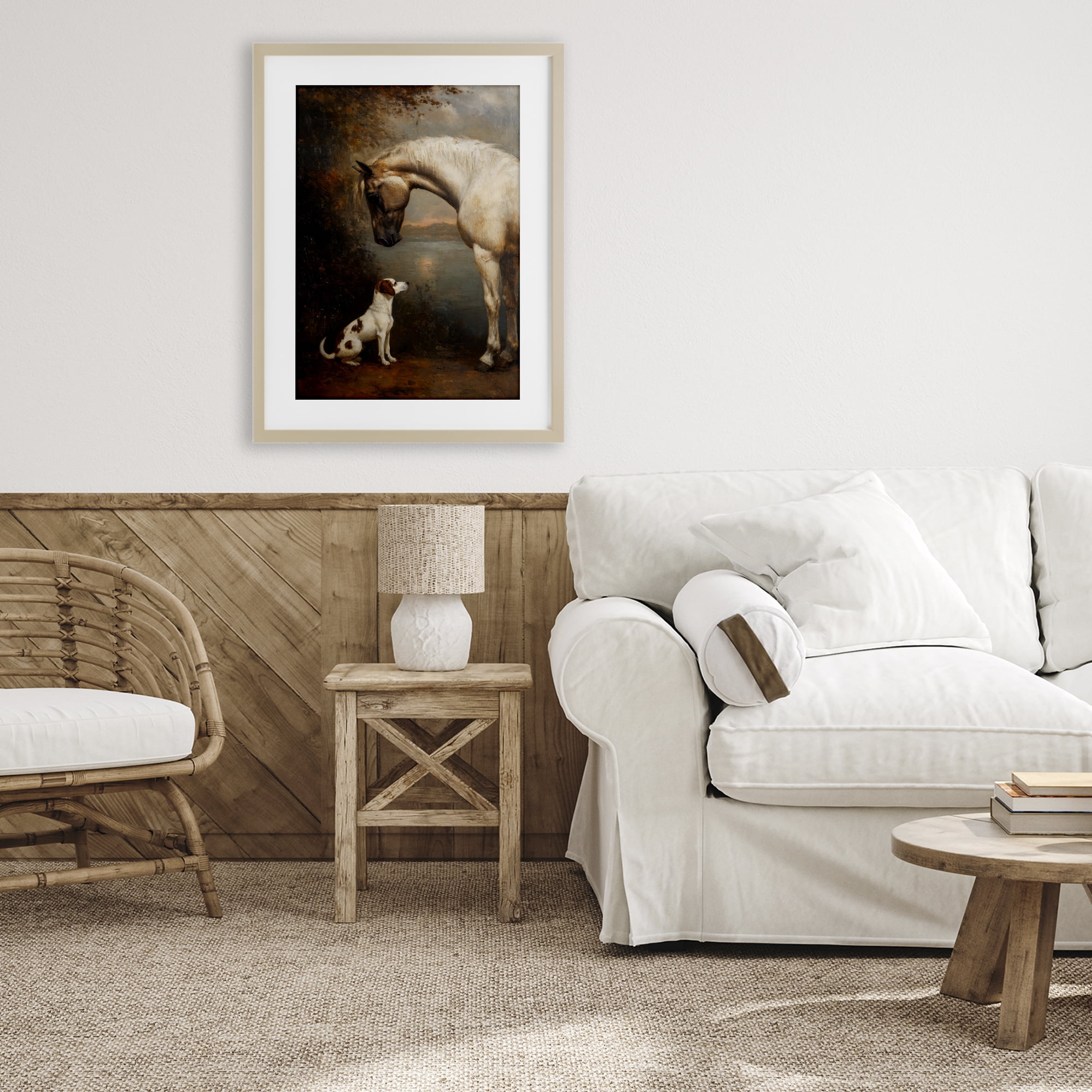 Stupell Industries Hound & Horse Vintage View Birch Framed Print Under Glass, design by Petal Prints Design