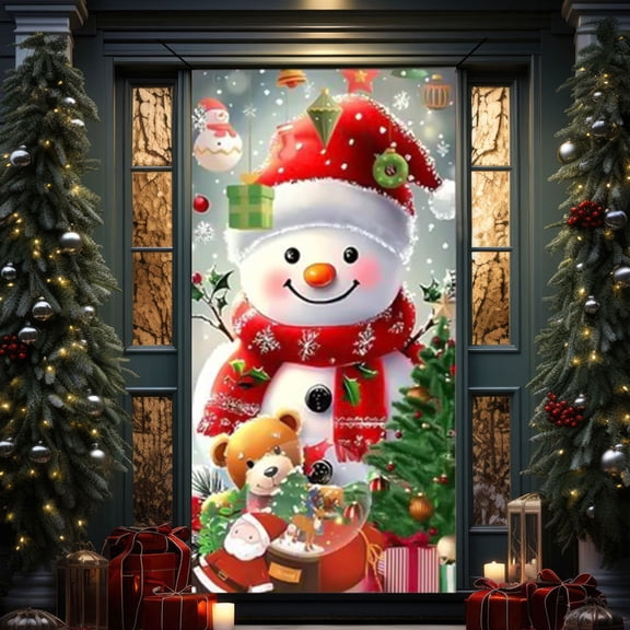ToyKingdee Christmas Door Cover Decoration Xmas Large Photography Background Banner Porch Sign for Winter Indoor Outside Front Door Banner Farmhouse Party Supplies