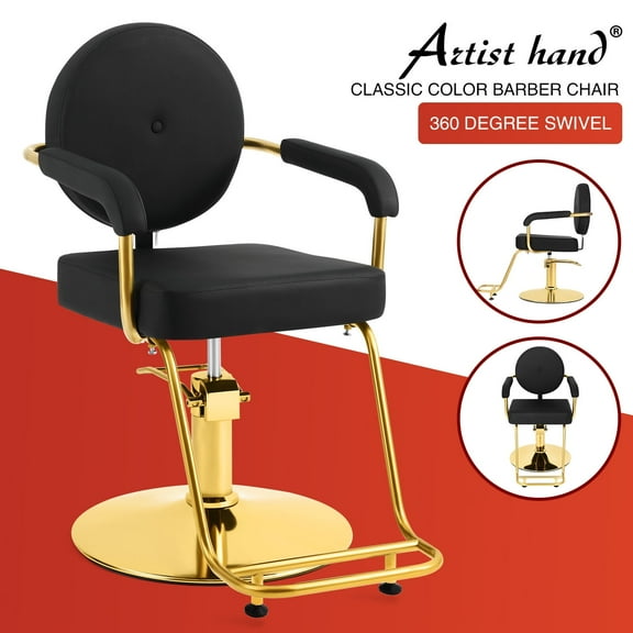 Heavy Duty Hydraulic Barber Chair 360°Hair Stylist Chair Salon Beauty Equipment(Black & Gold)