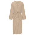 thumbnail image 3 of Women's Casual Roll Up Long Sleeve Shirt Dress Button Down Solid Color Dress Lapel V Neck Bodycon Dresses With Belt Stylish Casual Dresses for Women Tan Dress for Women Long Summer Dress for Women, 3 of 4
