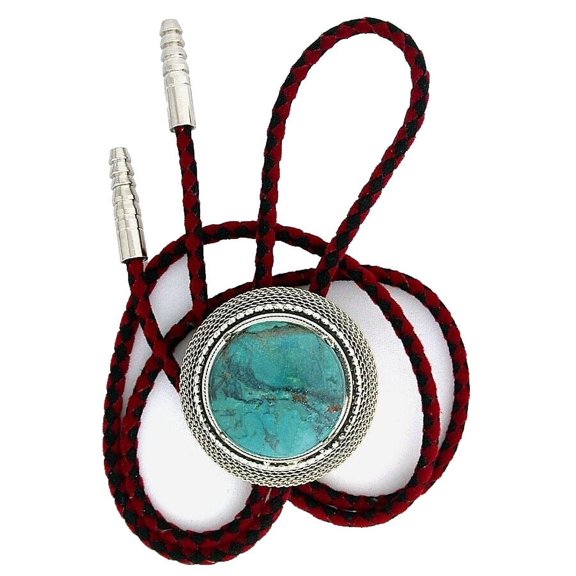 30mm Round Sonoran Turquoise Cabochon Mesh Bolo Tie Cord Tips EPBT362/121224