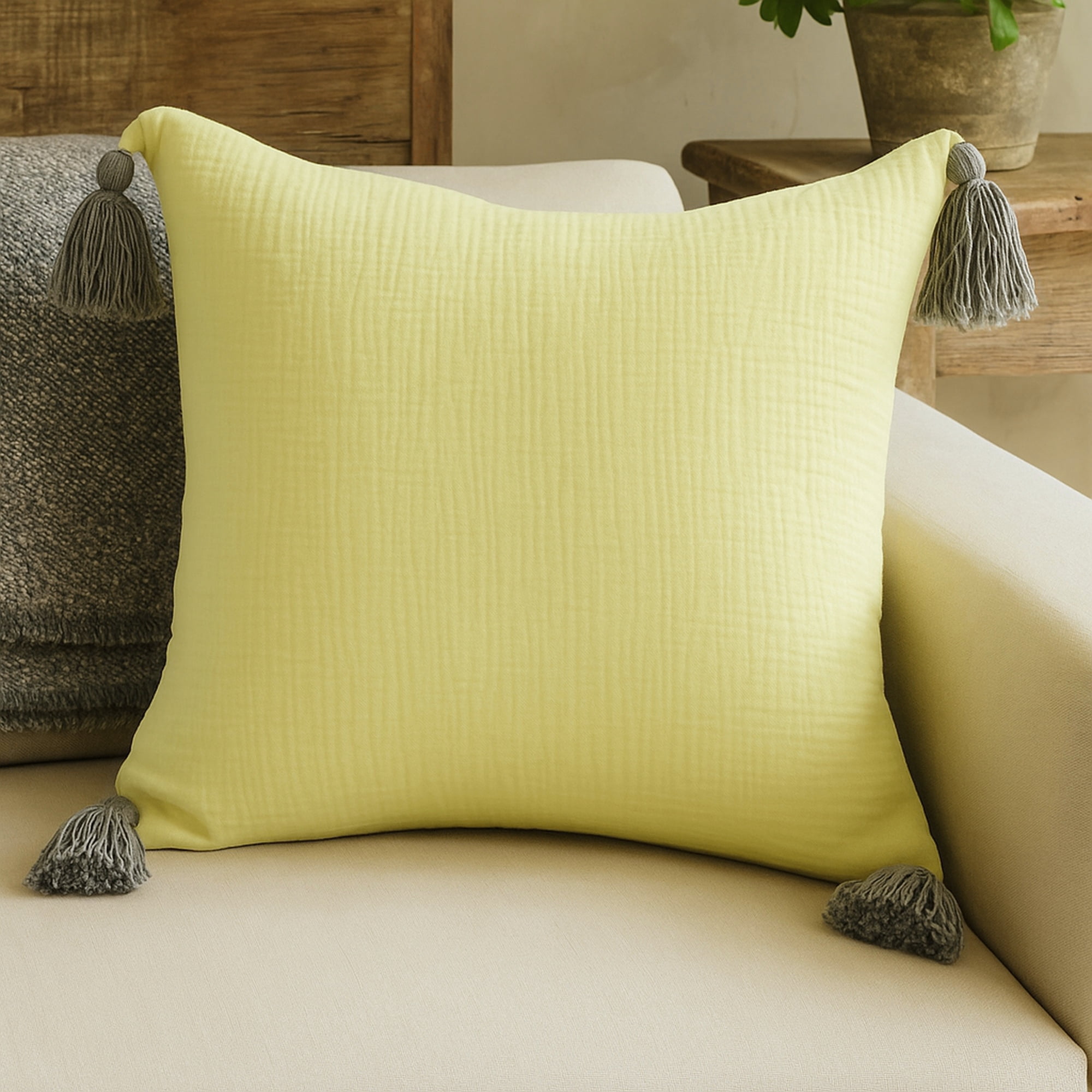 Ox Bay Amai 20" x 20" Lemonade Yellow Ultra-Soft Turkish Cotton Adult Decorative Throw Pillow