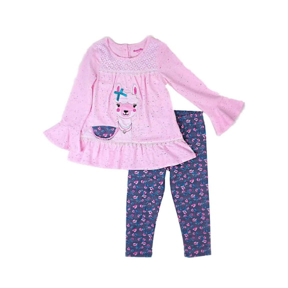 Toddler Girls Pink & Colorful Speckled Llama Top & Floral Legging Outfit 4T