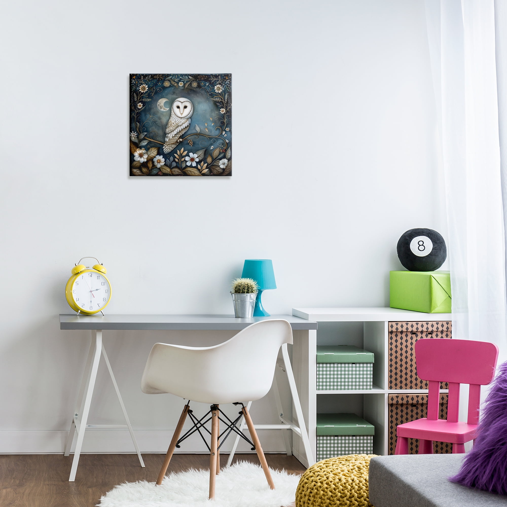 Stupell Industries White Owl Forest Scene Animals Painting Wrapped Canvas Art Print Wall Art, 17 x 17