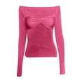 thumbnail image 4 of Bjutir See Through Tops For Women Fashion Off Shoulder Long Sleeve Tees Slim Fit Stretchy Top Solid Color Backless Tshirt Fashion Outfit Hot Pink, 4 of 4