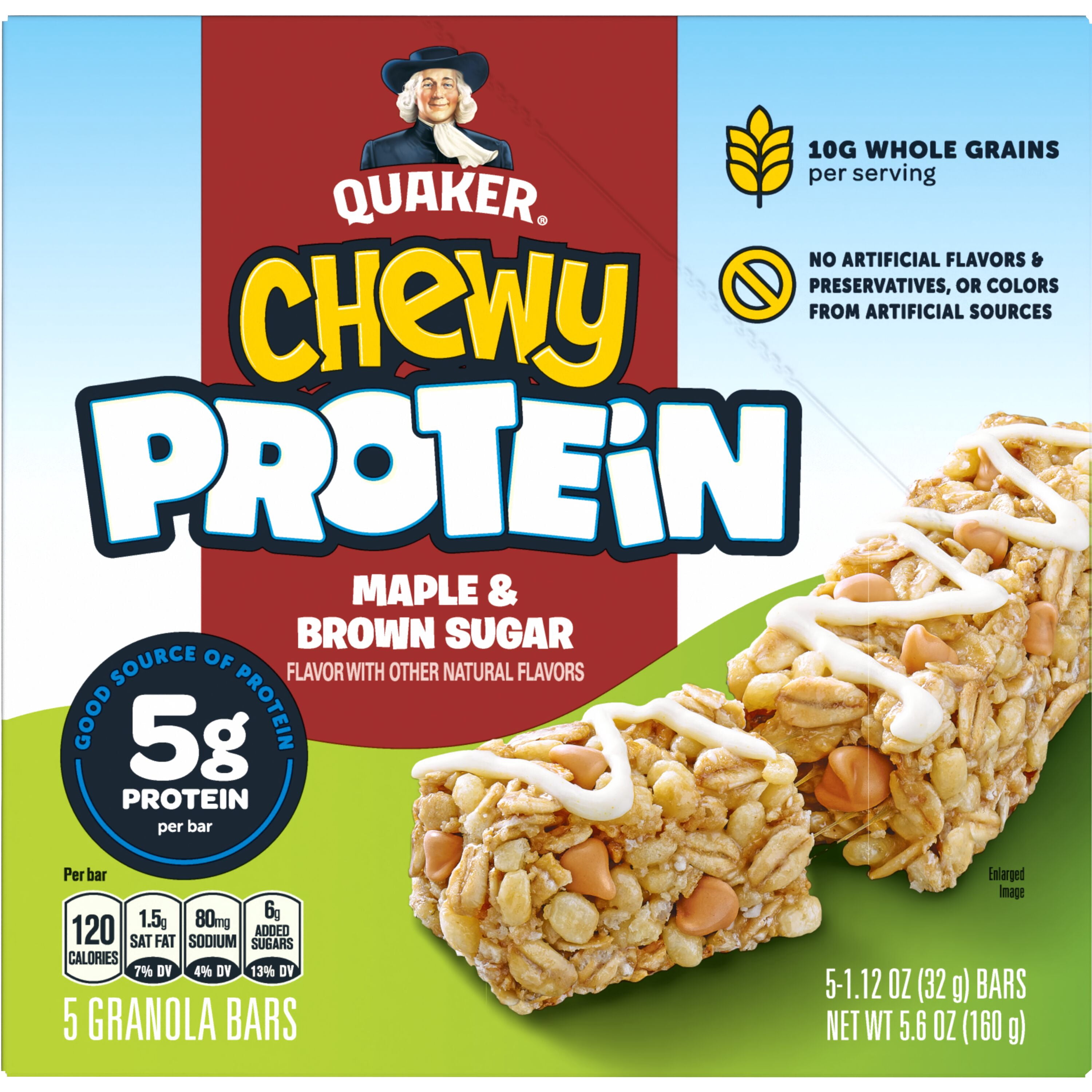 (12 pack) Quaker Chewy Protein Breakfast Bars Maple Brown Sugar, 5.6 oz 5 Count Box