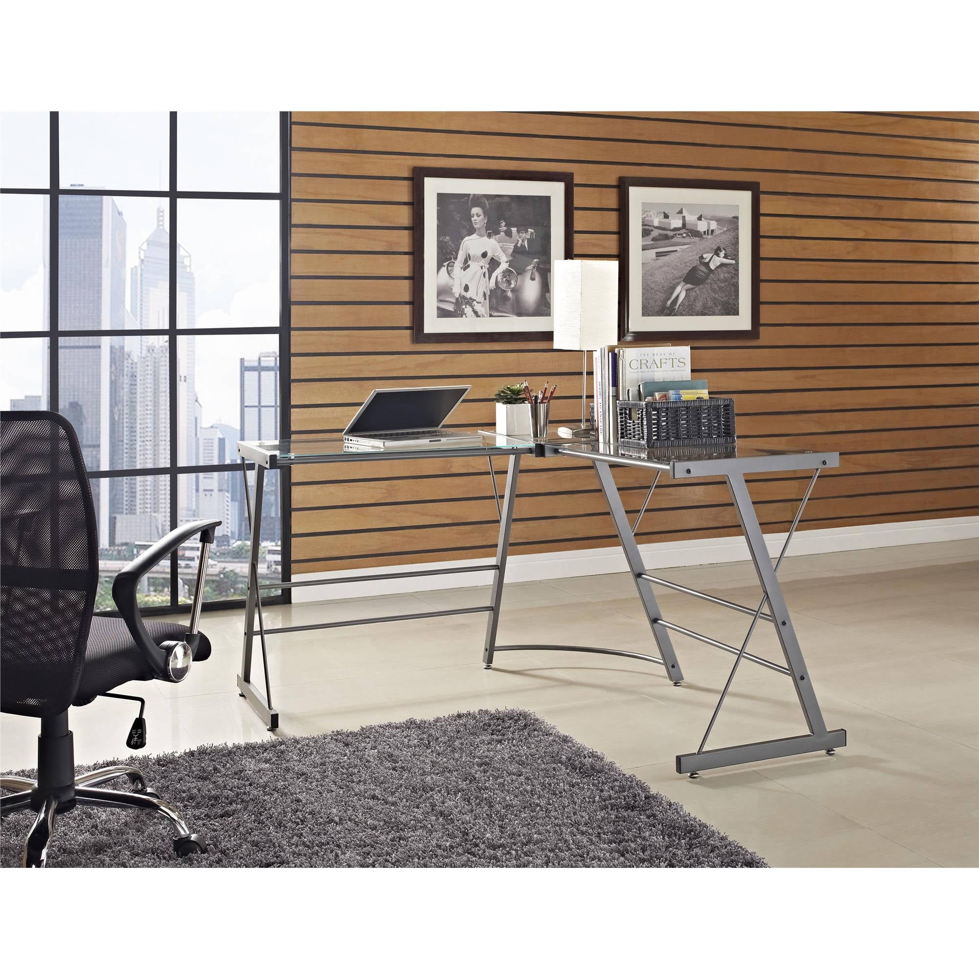 Ameriwood Home Odin Glass L Shaped Computer Desk Gray Com