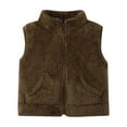 thumbnail image 2 of dazeni Toddler Baby Boy Girl Fleece Vest Lightweight Cute Fuzzy Sh𝐞rpa Sleeveless Waistcoat Solid Color Winter Warm Plush Zip up Jacket Vest with Pockets Brown 80, 2 of 3