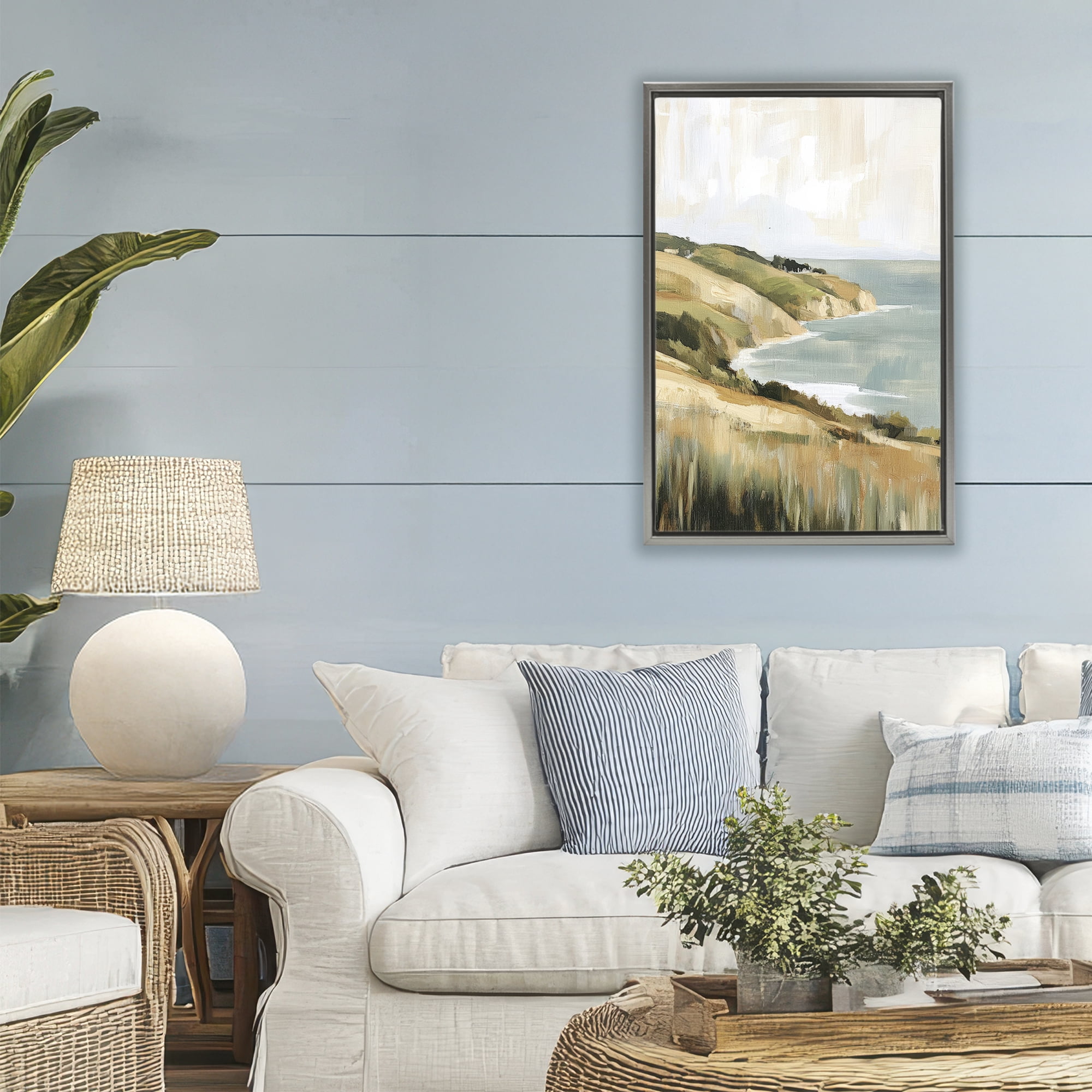Stupell Industries Serene Cliff in Morning Light Gray Framed Floater Canvas Wall Art, design by Petal Prints Design