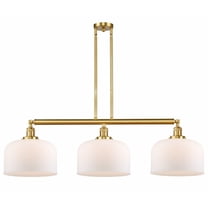 213-SG-G71-L Innovations Lighting Bell - 3 Light Stem Hung Island In Industrial Style-13 Inches Tall and 42 Inches Wide-Satin Gold Finish-Matte White