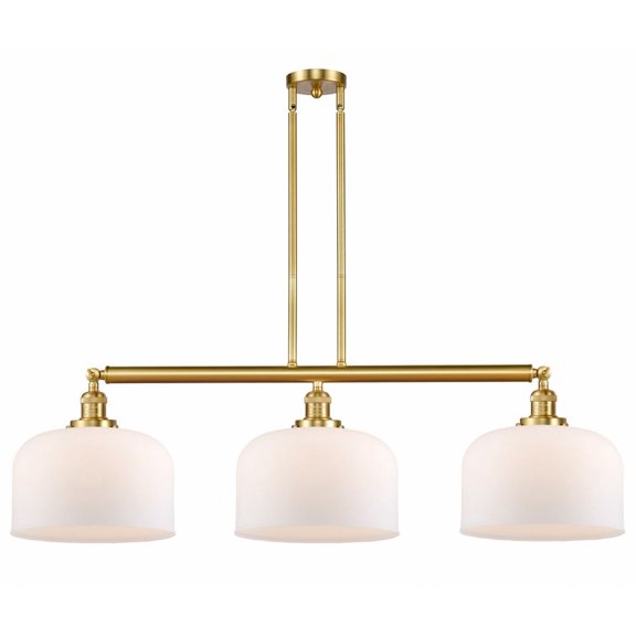 213-SG-G71-L Innovations Lighting Bell - 3 Light Stem Hung Island In Industrial Style-13 Inches Tall and 42 Inches Wide-Satin Gold Finish-Matte White