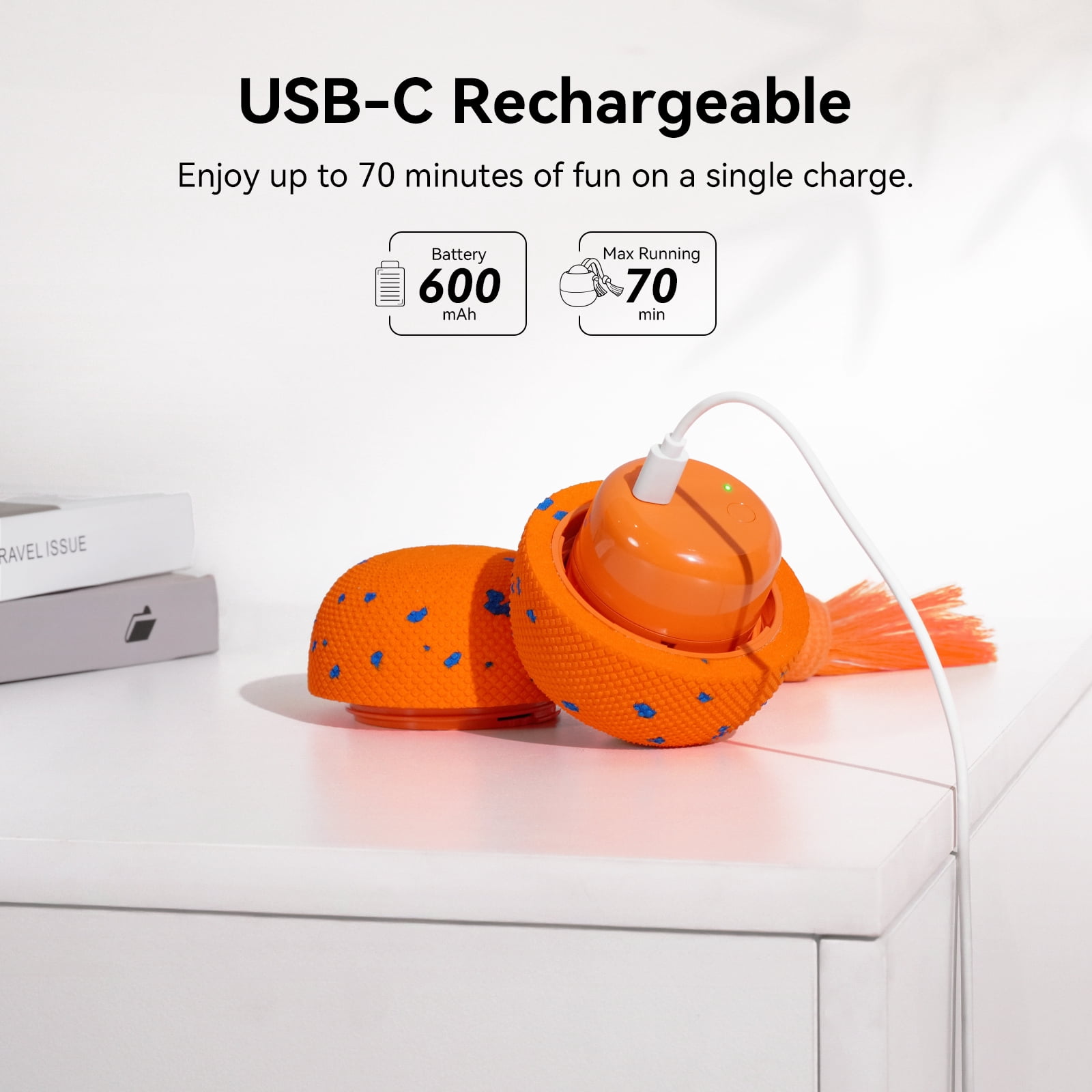 Cheerble Wicked Ball Rolly Interactive Dog Toy with Automatic Move, E-TPU Material, Rope and Barking Sounds, for Medium to Large Dogs (Bright Orange)