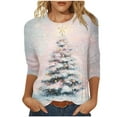 thumbnail image 2 of FDGIU Plus Size Christmas Tops for Women, Festive 3/4 Sleeve Crewneck T-Shirt, Cute Holiday Print Loose Fit Tunic for 2025, 2 of 5